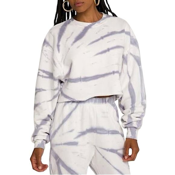 NWT Good American Cropped & Cool Sweatshirt in Lilac Tie Dye Size 3 Large - Picture 1 of 10